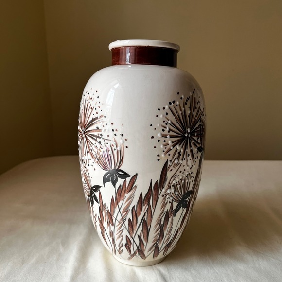 Vintage 1980 Hand Painted Ceramic Vase Signed LG - Picture 3 of 8